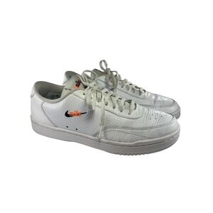 Nike Court Vintage Premium Leather Sneakers White Orange Logo Tennis Shoes‎